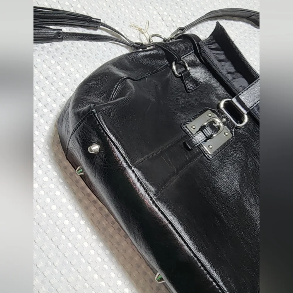 WILSON LEATHER EUC XL BLACK LEATHER BUSINESS TOTE WITH CROSSBODY STRAP